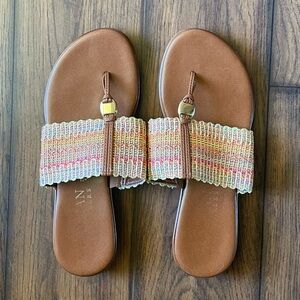 Leather & woven fabric sandals